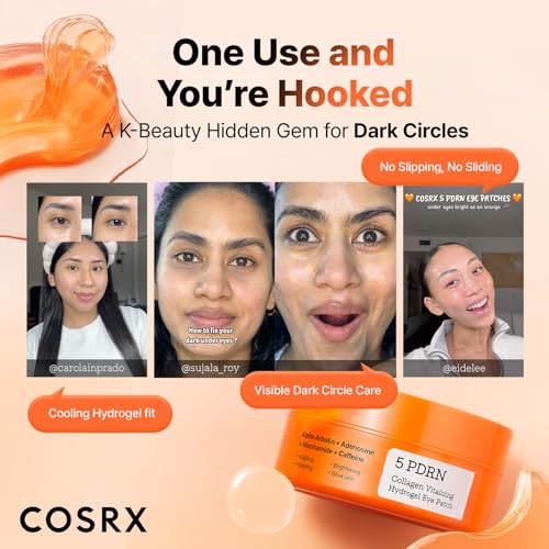 Image of COSRX 5-PDRN Collagen Eye Patches for Dark Circles, 60 Under Eye Patches | Salmon DNA, Vitamin C Radiance Care for Tired Under-Eyes, Uneven Tone Brightening, Hydrogel Type, Korean Skin Care