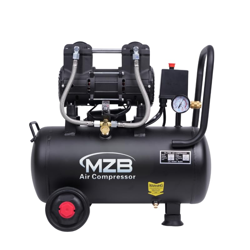 MZB 6.4 Gallon Ultra Quiet Air Compressor 110V/60Hz Steel Tanks Oil-Free 70dB Noise Level Air Compressor with Wheels for Spray Painting, Auto Repair, Carpentry Decoration