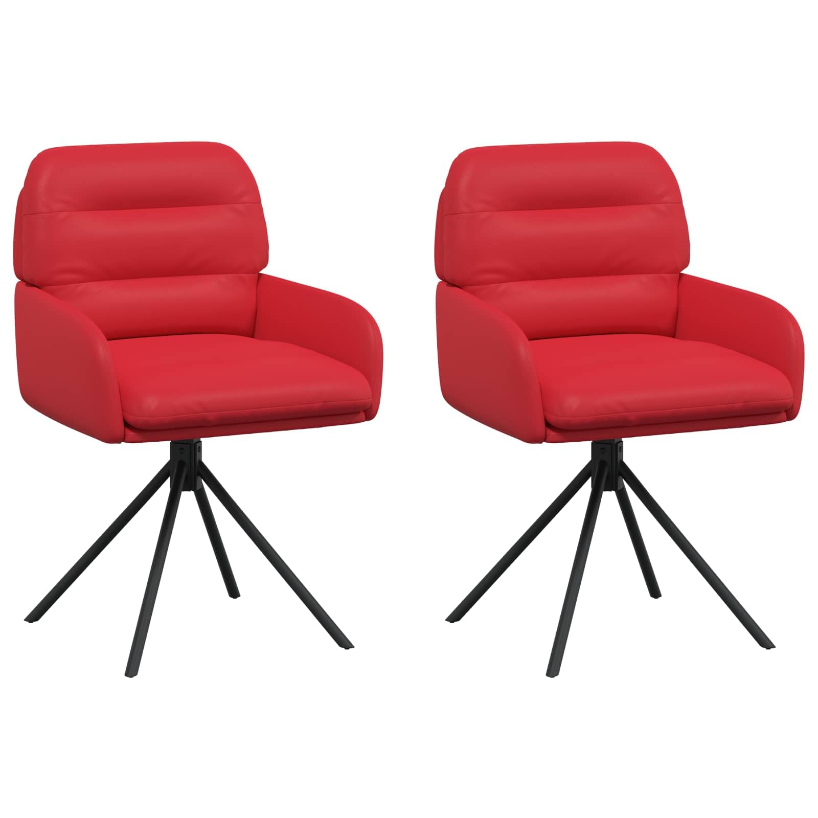Sillas de comedor giratorias, 2 piezas, piel sintética, color rojo | Base 360°, marco de metal, asiento transpirable, reposabrazos confort, capacidad de 110 kg