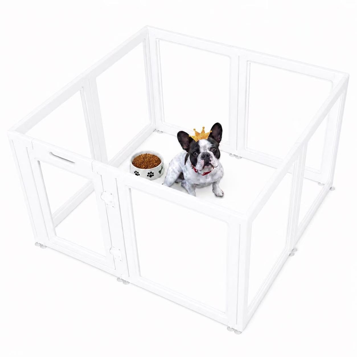 Everfront Clear Acrylic Dog Playpen Indoor, for Dog Cat Rabbit Pet Pen, Transparent Easy Assemble Foldable Whelping Box Crate Kennel Enclosure Fence for Small & Medium Dogs (77cm Height, 8PCS)