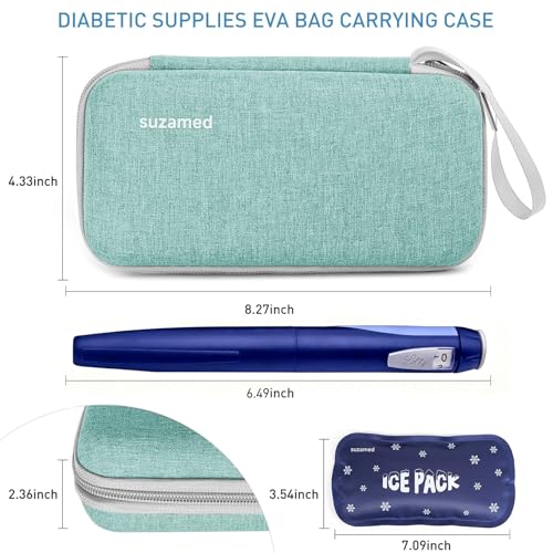Image of Insulin Cooler Travel Case, 2x150g Ice Pack TSA Approved, Green | EVA Insulation Travel Medicine Kit for 1-5 Pens & Diabetic Supplies, Diabetes Care, Portable Handle for Daily Use & Trip