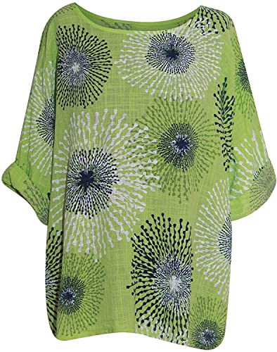 Image of STAR FASHION New Womens Long Sleeves Italian Top Ladies Trendy Splash Print Rolled Up Sleeves Casual Wear Summer Fashion Shirt One Size UK 10 to 18 Lime Green