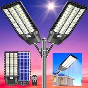 CEDIO Solar Street Lights Outdoor Waterproof, Solar Parking Lot Lights 7000W 460000 Lumens LED Commercial Street Light Solar Powered Dusk to Dawn with Motion Sensor, 2 Pack