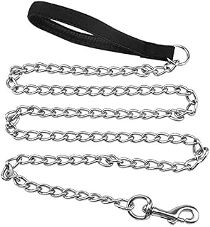 Jinlaili Heavy Duty Dog Lead Chain, Dog Chain Leads for Large Dogs Medium Dogs, 1.8M/6ft long, 4mm thick, Chew Proof Metal Dog Chain Leash with Comfortable Padded Handle