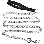 Jinlaili Heavy Duty Dog Lead Chain, Large & Medium Dog Chain Leashes, 1.2M/4ft Long, 4mm Thick, Chew-Proof Metal with Comfortable Padded Handle