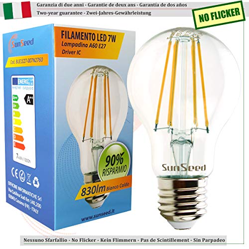 SUNSEED 10 X E27 7W (Equivalent to 60W) Filament LED GLS Light Bulb A60 Warm White 2700K, Pack of 10 - Warm White 2700k - Image 2
