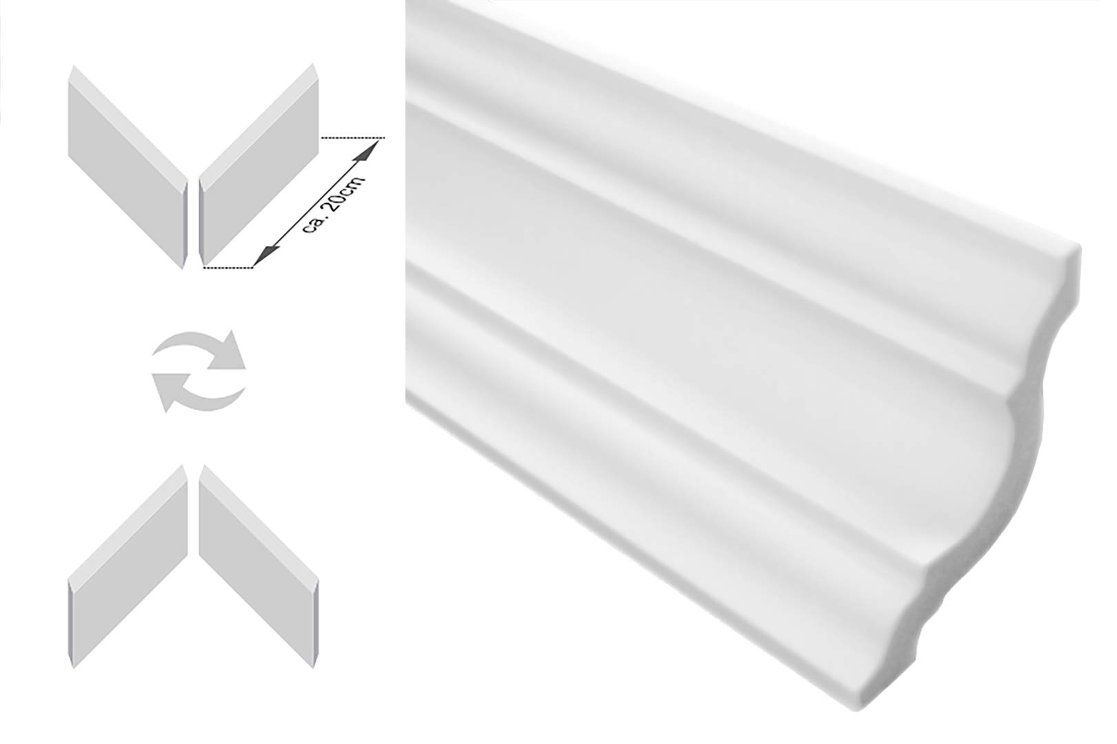 30 Metri + 4 Angoli Profili Polistirolo Listelli Stucco Decorazione Rigidi 65x65mm, E-25