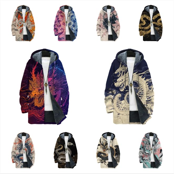 Mens Long Hooded Cardigan Zip Up Hoodie Japanese Art Long Sleeve Casual Graphic Outfits with Pockets4
