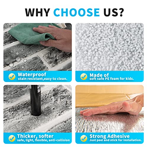 Art3d 10-Pack 52.5 Sq.Ft Faux Brick 3D Wall Panels Peel and Stick in Stone Ash, Self Adhesive Waterproof Foam Wallpaper for Bedroom, Bathroom, Kitchen