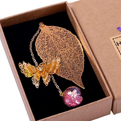 Toirxarn Metal Leaf Bookmarks with 3D Butterfly Pendant - Perfect Teacher Appreciation, and Birthday Gift for Women, Her, Mom, Librarian, and Book Lovers - Unique Page Marker