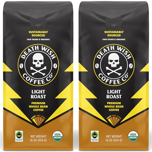 Image of Death Wish Coffee - Light Roast Whole Bean Coffee, Organic and Fair Trade (2 pack)