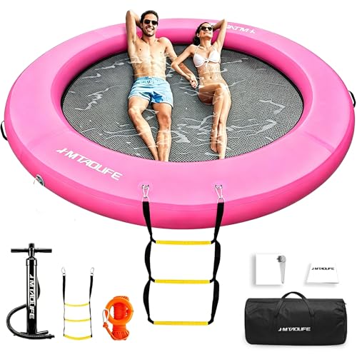 Inflatable Water Hammock Floating Dock Round Floating Ring Inflatable Floating Hammock for Lake Boat Pool Ocean Round Swimming Pool for Adults(Pink/Black 8FT)