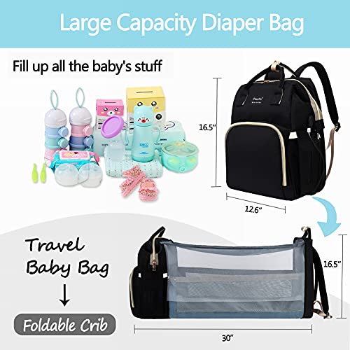 Paurfu Updated 8-In-1 Diaper Bag Backpack, Multifunctional Diaper Baby Bag For Mom Dad With Bassinet Bed,Changing Station,Soft Baby Pillow,Mosquito Net Sunshade And Usb Charge Port Etc. #TOP3