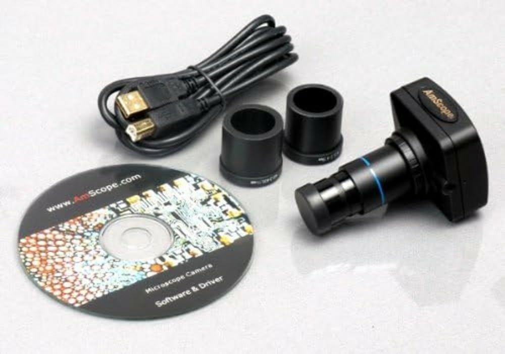 Amscope SM-2TZ-M Digital Professional Trinocular Stereo Zoom Microscope, WH10x Eyepieces, 3.5X-90X Magnification, 0.7X-4.5X Zoom Objective, Upper and Lower Halogen Lighting, Pillar Stand, 110V-120V, Includes 0.5X and 2.0X Barlow Lenses and 1.3MP Camera with Reduction Lens and Software