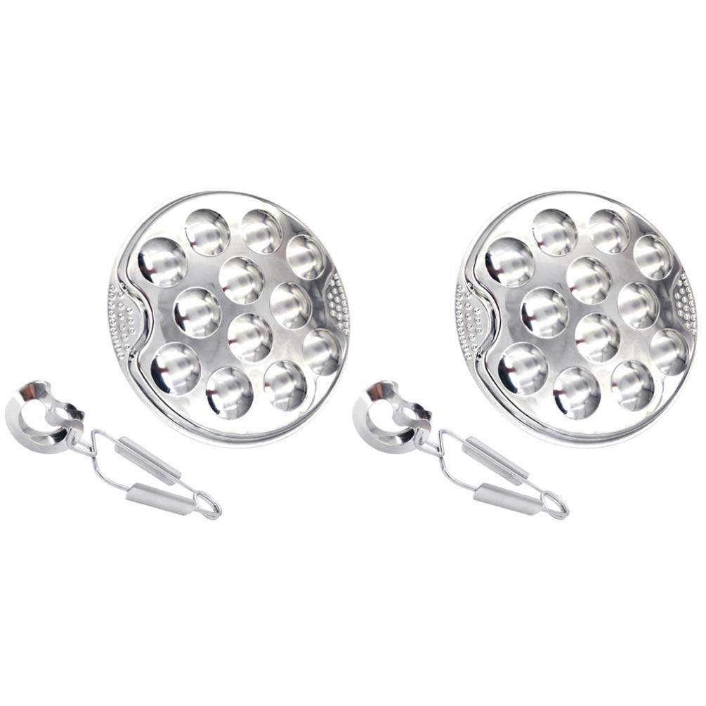 Cabilock Set da 2 Piatti Escargot in Acciaio Inossidabile 12 Scomparti Rotondi e Pinze Lumache per Forno e Barbecue, Design Confortevole senza Bordi Taglienti