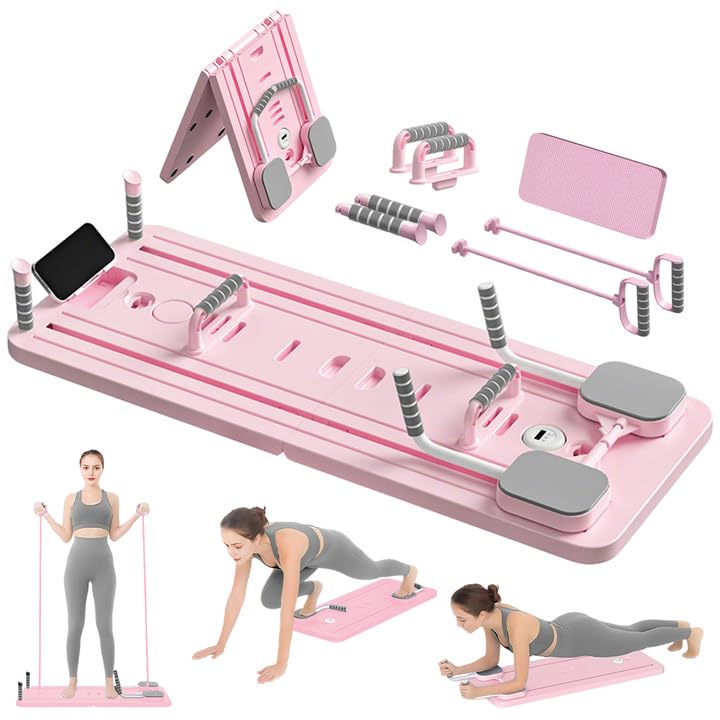 Pilates Board, Pilates-Reformer-Set, faltbares Mehrzweck-Pilates-Reformer-Board für Zuhause, 5-in-1-Pilates-Gleitbrett, Pilates-Ausrüstung (Rosa)
