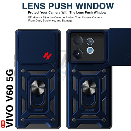 Image of AESTMO Tough Armor Vivo V60 / V60e / T4 Pro 5G Bumper Back Case Cover | Ring Holder & Sliding Camera Shield Cover | 360 Degree Protection Back Case Cover for Vivo V60 / V60e / T4 Pro 5G (Blue)