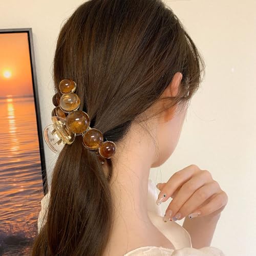 Pinza grande para el cabello con perlas color ámbar miniatura 6