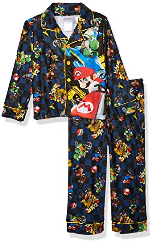 SUPER MARIO Boys Big Soft Knit Flannel Button Down Pajama Set, Mario Kart, S