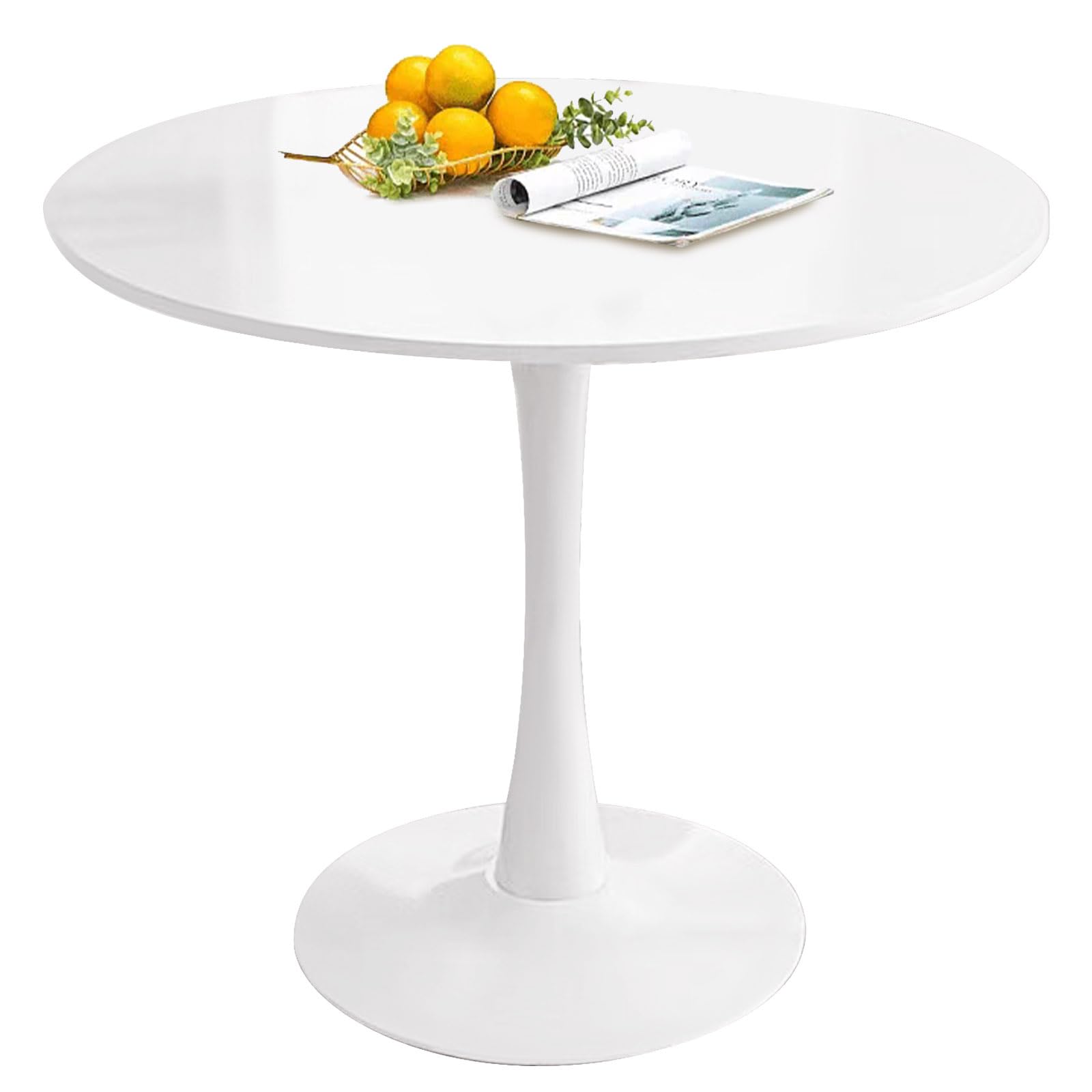 Table de salle à manger ronde 80 cm en MDF blanc et pied acier