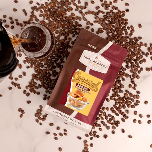 Image of Fresh Roasted Coffee, Caramel Flavored Whole Bean Coffee, Medium Roast, Kosher, 12 oz