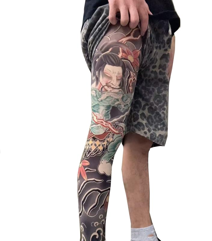 GSJDKN Tattoo print Single Leg stockings Cover scars Premium Mock Patterned Stockings unisex Tights with Designs (warrior)