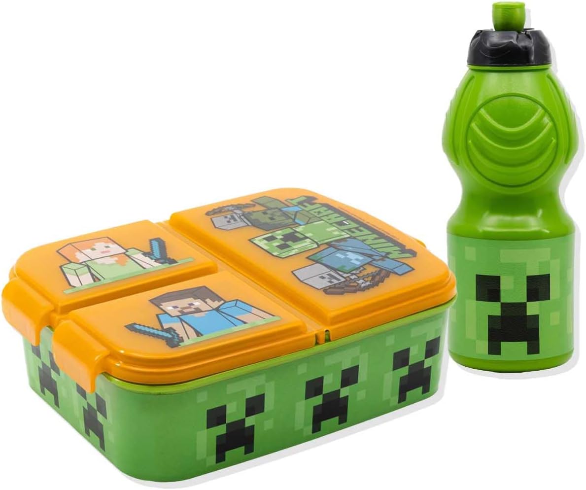 Minecraft Water Bottle and Kids Lunch Box with Compartments Food