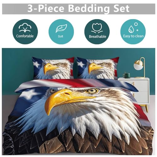 Parure de lit 3 pièces aigle à tête blanche grand lit avec fermeture éclair