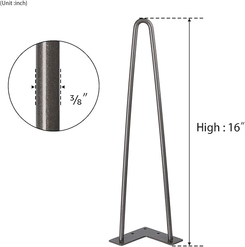 Miniatura 8 de SMARTSTANDARD Patas de muebles de horquilla de alta resistencia de 16 pulgadas, proyectos de bricolaje de metal para mesitas de noche, mesa de café,