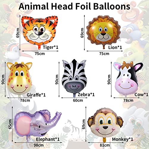 Jungle Safari Animal Balloons, 7 Pcs Giant Tiger Lion Monkey Cow Zebra Elephant Giraffe Head Foil Balloons For Kids Jungle Safari Wild Zoo Animal Theme Birthday Baby Shower Party Decorations Supplies #TOP1