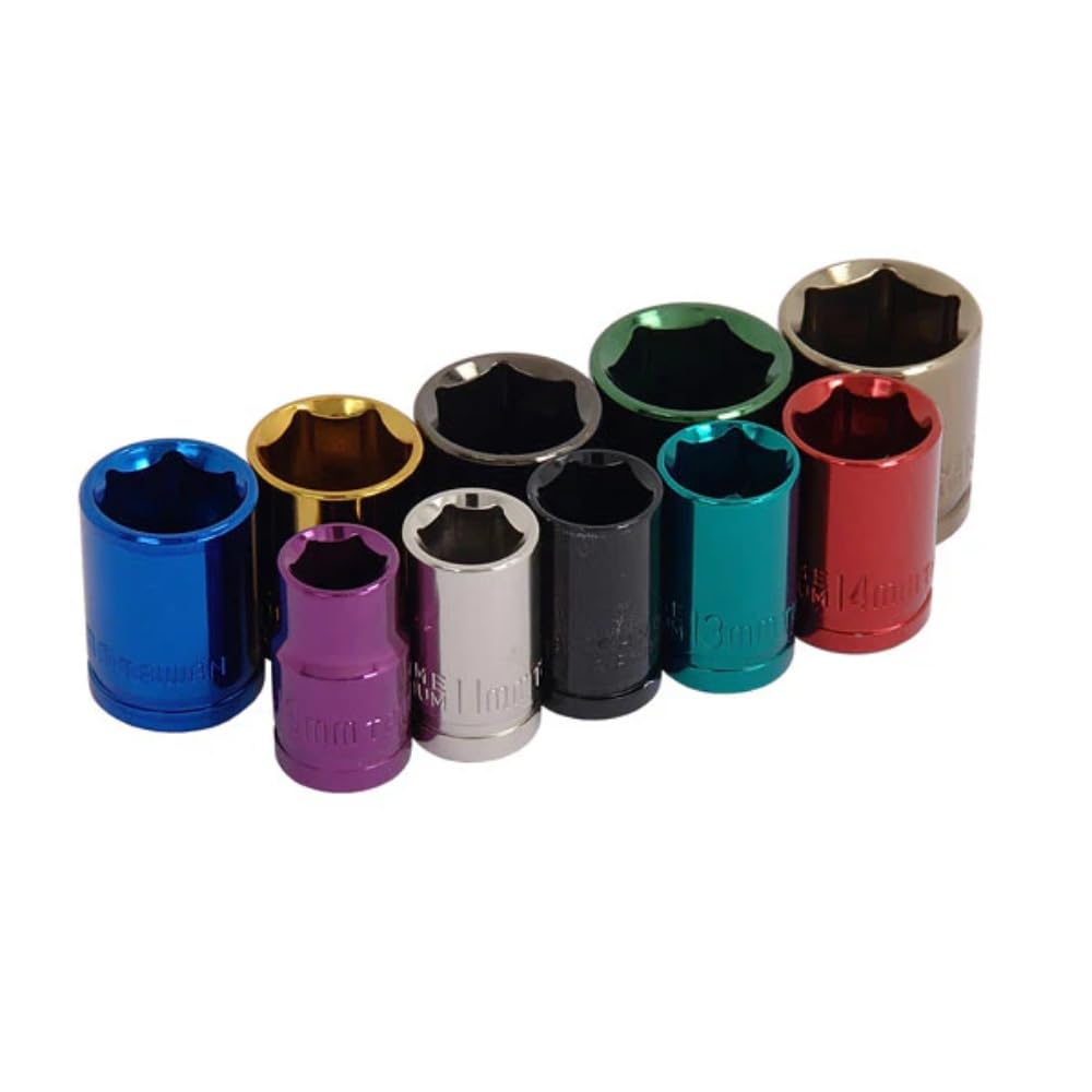 Neilsen CT0907 10pc Deep Socket Set 3/8in Drive 10–19mm Wall Drive Chrome Vanadium with Universal Joint and Rail