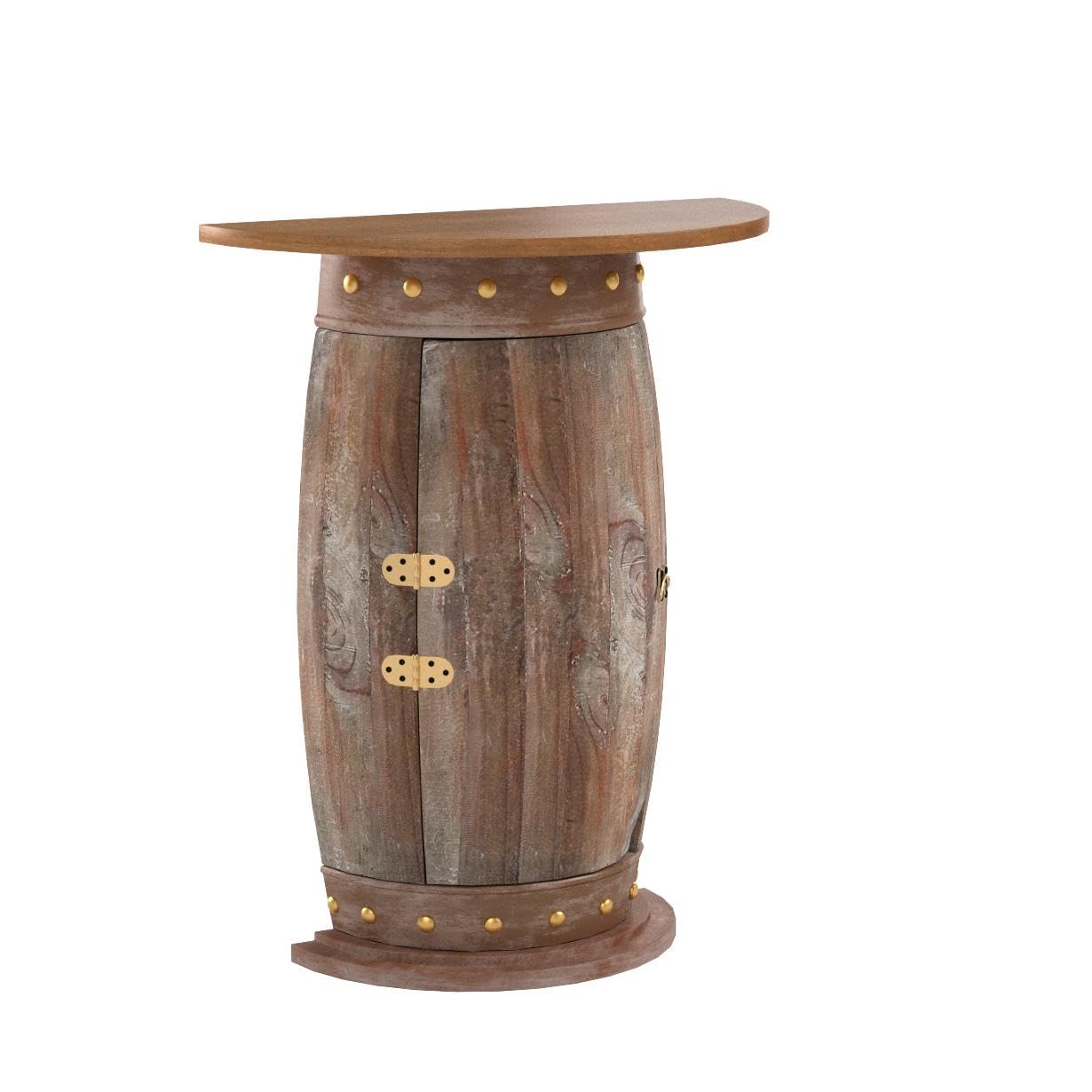DanDiBo Wandtisch halbrund Tisch Weinregal Weinfass 0373-R Braun Schrank Fass aus Holz 73 cm Beistelltisch Konsole Wandkonsole Bar