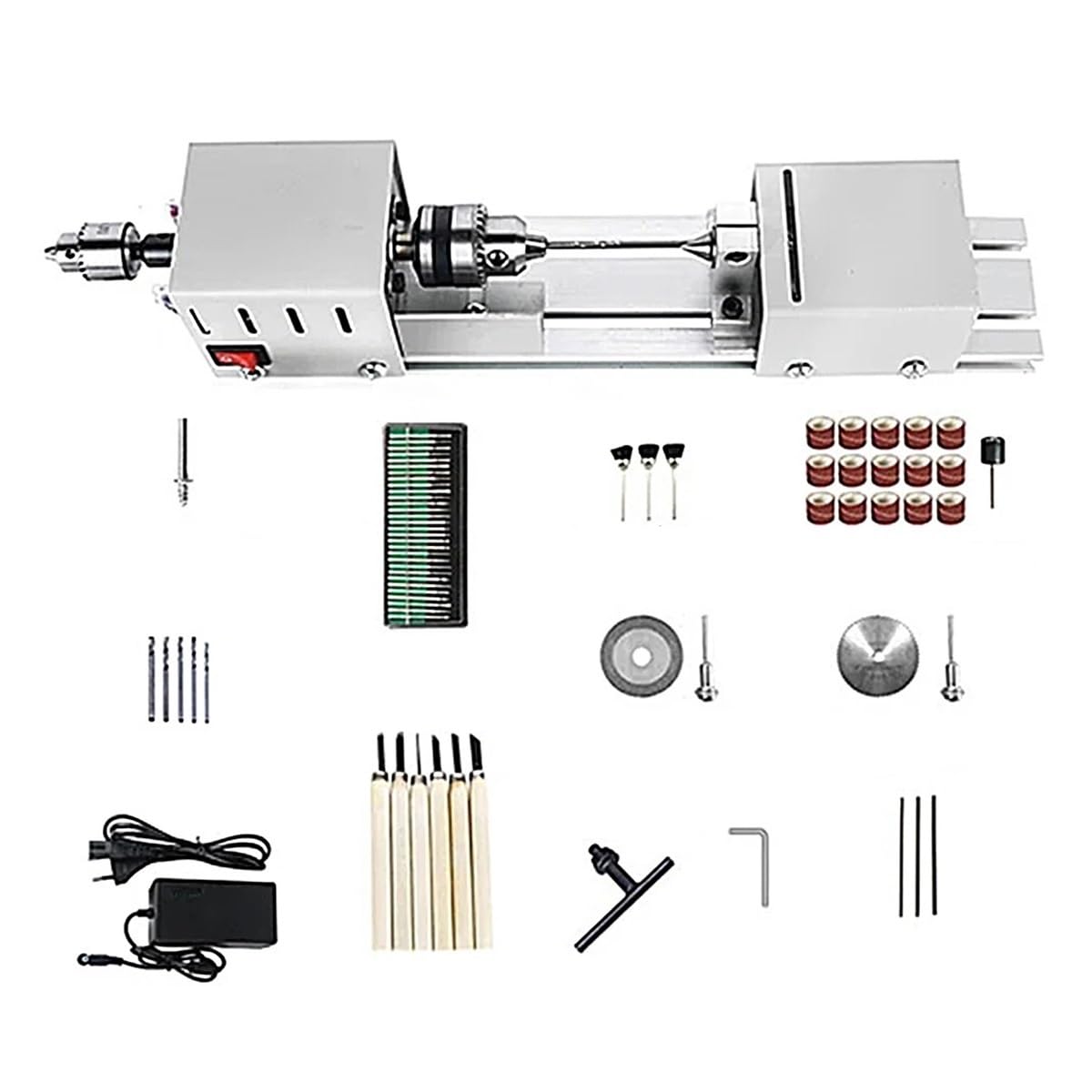 Mini torno de madera de 12-24 V CC for bricolaje, torno de perlas en miniatura for carpintería, pulido de perlas, taladro de madera, herramienta rotativa