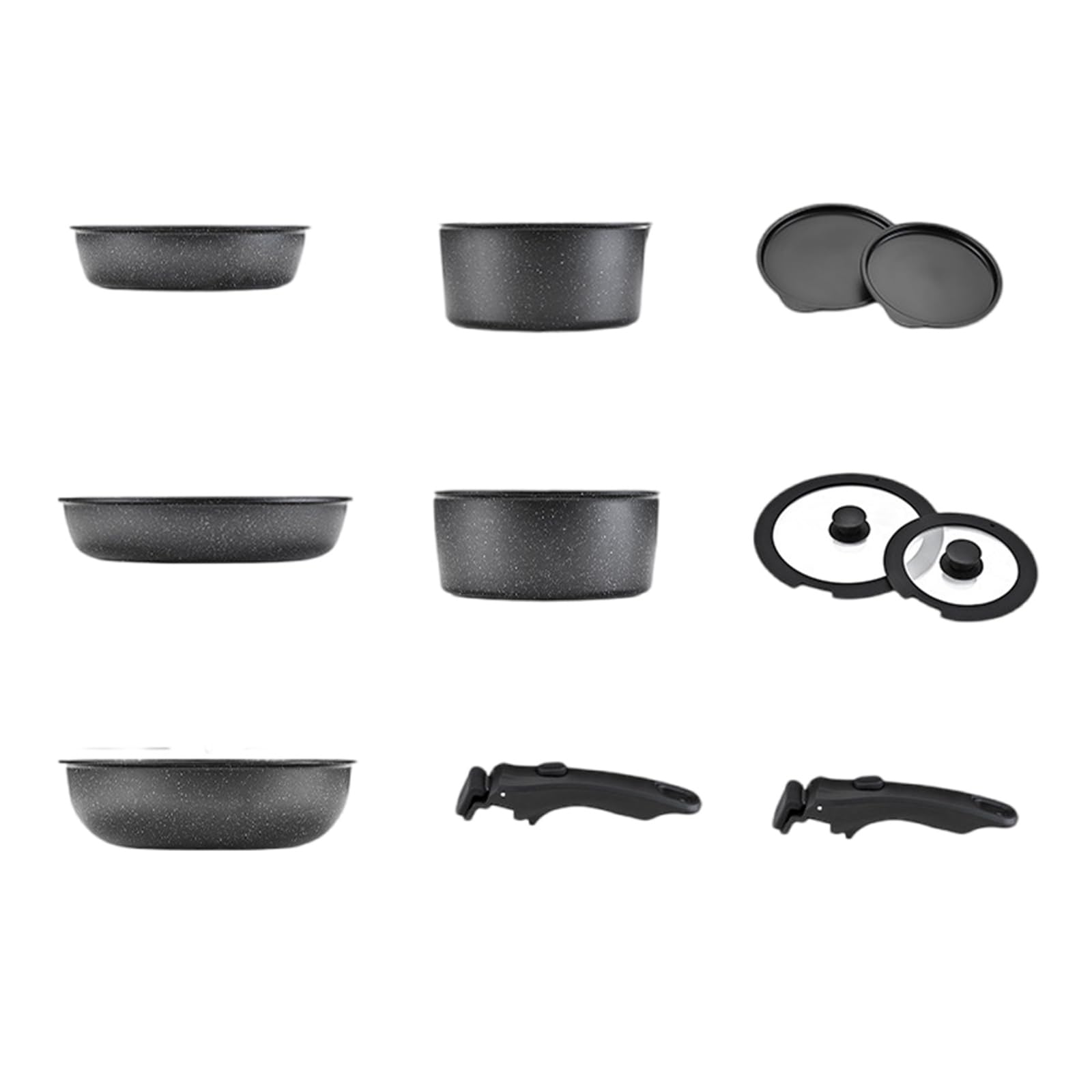 Xjdzineq Space Efficient Cookware Set Kitchen Pans with Removable Handle for Everyday Cooking Granites Nonstick Pots