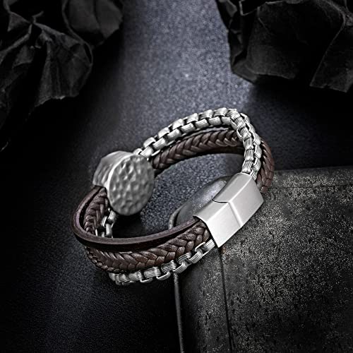 Image of murtoo Men's Bracelet Leather with Compass, Braided Leather Bracelets for Men Magnetic Clasp 7.5 /8.5 /9.5 inch Gift for Husband Boyfriend Father