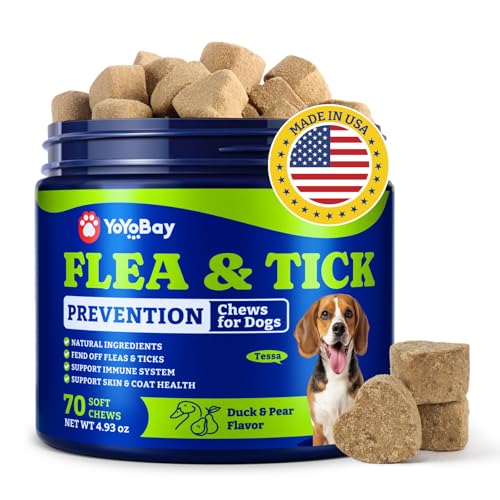 Image of Flea and Tick Prevention for Dogs Chewable - 70 Soft Chews, Duck & Pear Flavor - Dog Flea and Tick Treatment Chewable, Natural Defense- Dog Immune Support Supplement