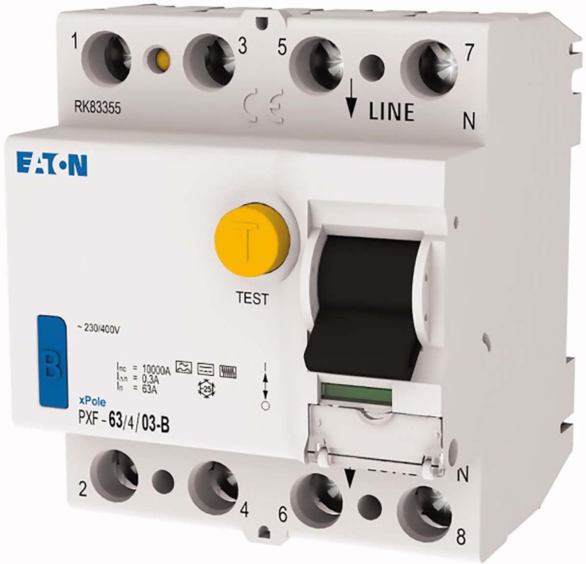 Eaton 300303 PXF-63/4/03-B - Interruttore di protezione FI B a 4 poli, 63 A, 0,3 A, 230 V, 400 V
