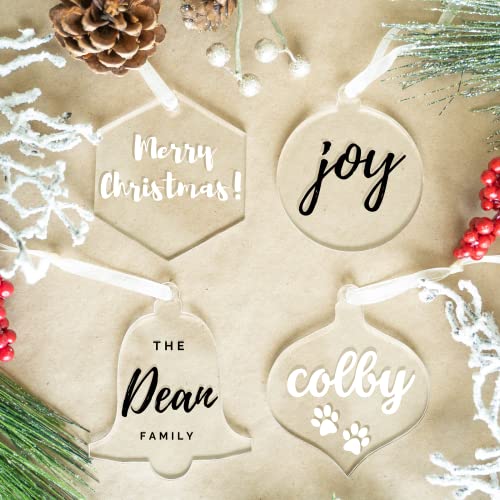 UNIQOOO 3" Clear Acrylic Christmas Ornament, 4 Classic Blank Chri...