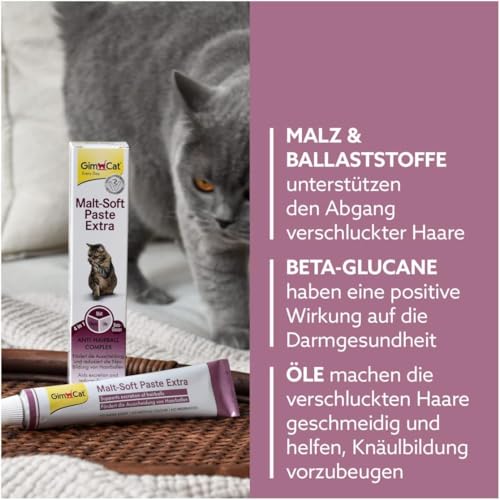 GimCat Malt-Soft Paste Extra - Anti-Hairball Katzensnack fördert Ausscheidung von Haarballen - 1 Tube (1 x 50 g)