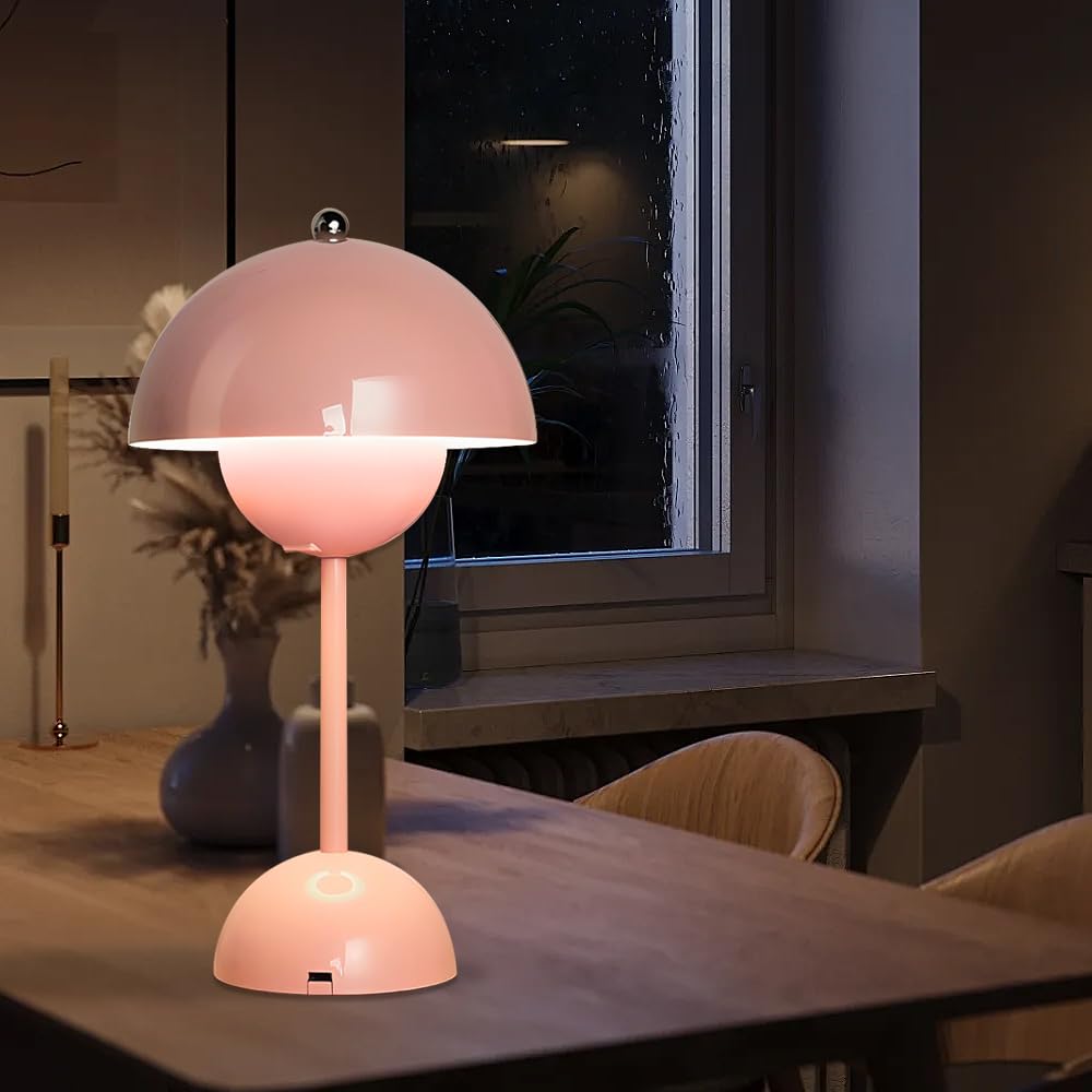 Flowerpot - Lampada a forma di fungo, senza fili con 3 colori chiari, touch screen, ricarica USB, lampada da tavolo Flowerpot per camera da letto, ufficio, bar (rosa)