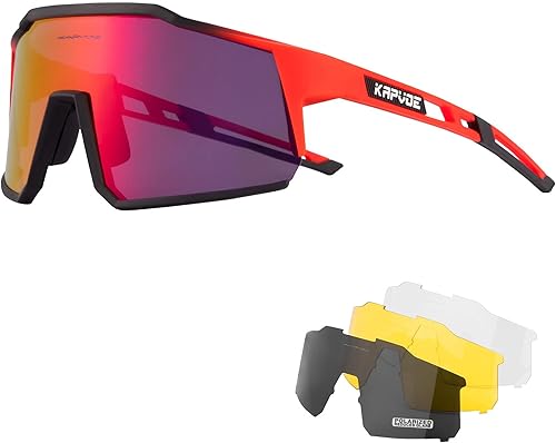 KAPVOE Gafas de ciclismo polarizadas con 4 lentes intercambiables TR90 gafas de sol deportivas para mujeres y hombres para correr bicicleta MTB