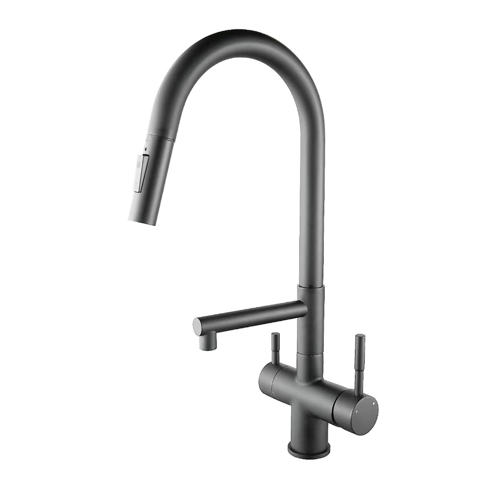 ZYCHSJXA 3 Way Kitchen Tap with Pull Out Spray Grey Taps for Sink Gooseneck 360° Rotating Faucet