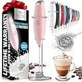 Zulay Kitchen Tornado Whisk Milk Frother Handheld - Coffee Frother Wand With Stand - Triple Whisk Hand Held Drink Mixer - Electric Stirrer Frothing Wand for Latte, Matcha, Protein Powder - Pink