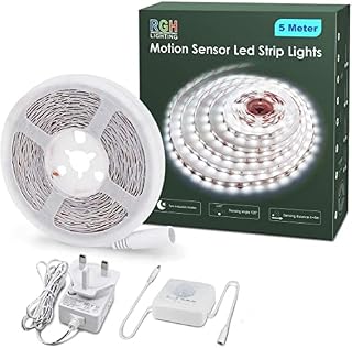 RGH LIGHTING Motion Sensor Led Strip Light, 5M White Led Light Strips with 2 Activated Modes Led Tape Lights for Bedroom Cabinet Kitchen Living Room Stair 6000K