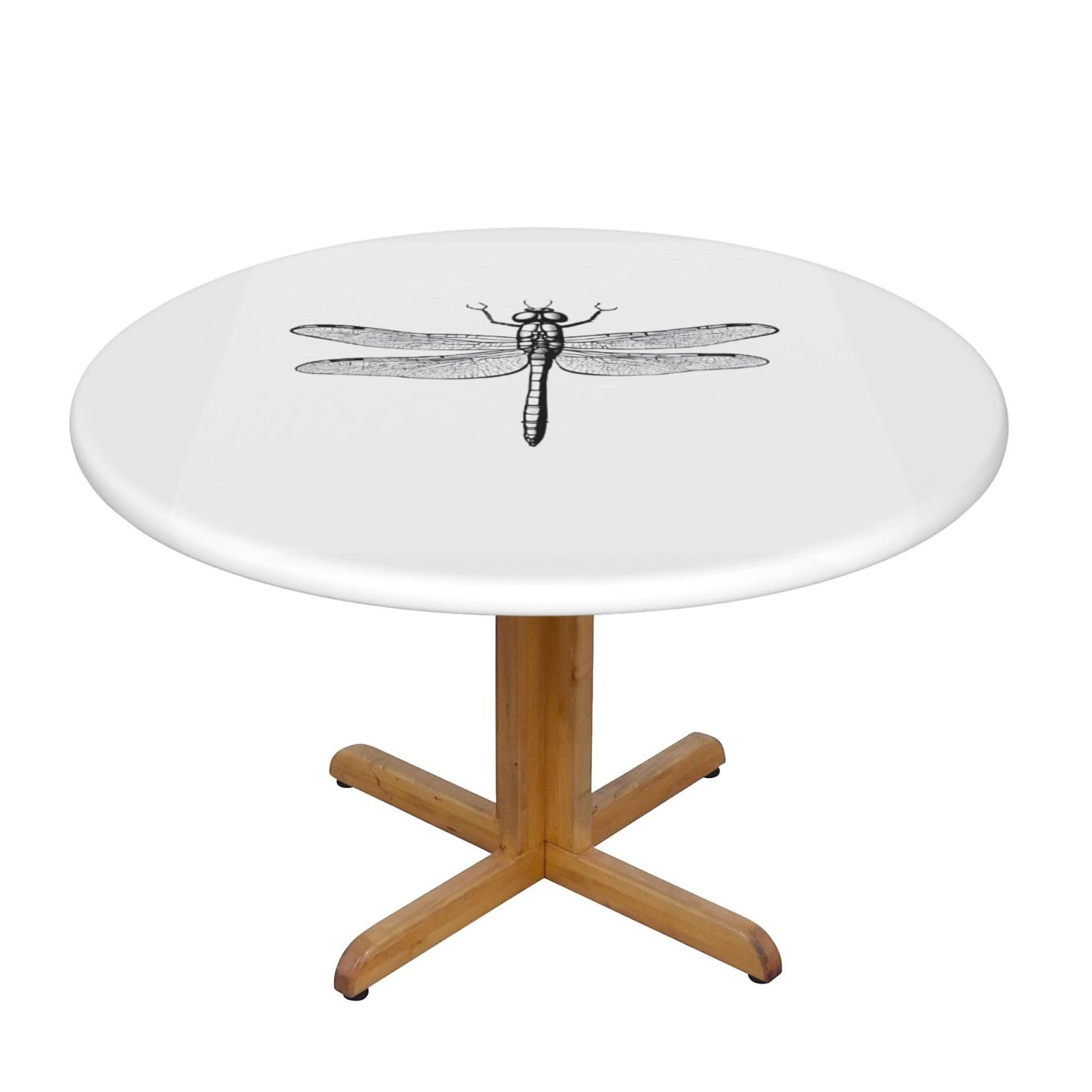 ESNAIUVCD Dragonfly print Waterproof Round Tablecloth,Outdoor Table Cloth with Elastic Edged, Elastic Tablecloth Wipeable, Garden Table Cloth Suitable for sizes 90cm-140cm