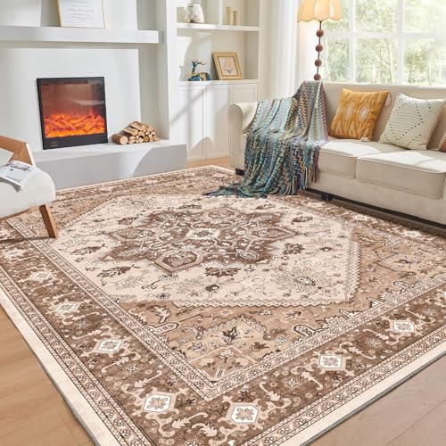 OPPODREAM Soft Area Rugs 3x5, Washable Rugs with Non Slip Backing, Low-Pile Throw 3x5 Carpet, Faux Cashmere 3 x 5 Carpet, Khaki
