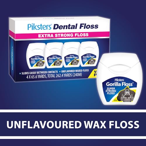 Image of Piksters Dental Floss, 4 Pack (262.4 Yds), Extra Strong Dental Floss, Plaque Remover for Teeth, Shred Resistant, Smooth Gliding, Waxed, Deep Cleaning Teeth Flosser, Oral Care for Adults & Kids