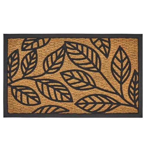 LOLAhome   Felpudo de Fibra de Coco y Caucho Negro con diseño de Hojas de 75x45 cm. Base Antideslizante de PVC. Mantén tu Entrada Limpia con un Estilo Moderno, Duradero y Muy Funcional.