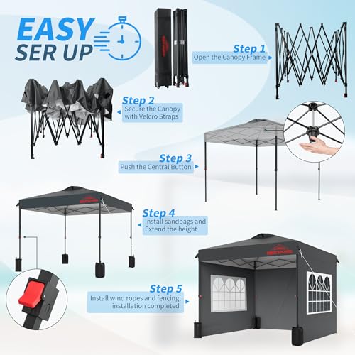 Benass ZP-GY 10X10 Pop Up Canopy With Sidewalls, Easy Up Canopy Tent, Heavy Duty Tents thumb #4