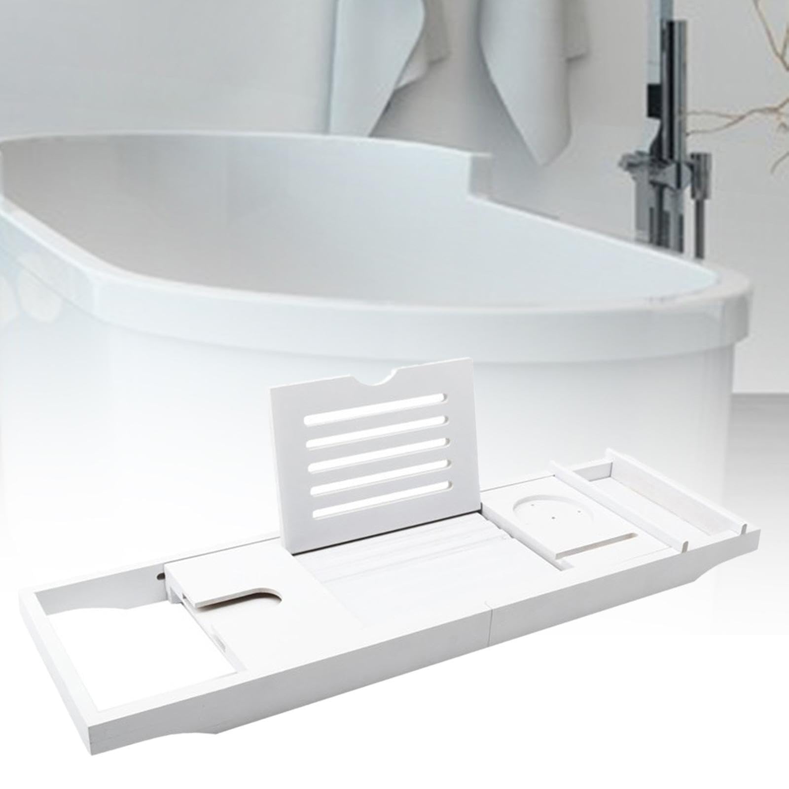 de bañera ajustable, bandeja de bambú para bañera con gran capacidad almacenamiento, bandeja expandible para, organizador para teléfono, tableta, bebidas, comida,